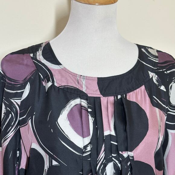 a.n.a. Black and Purple 100% Silk Pleated Blouse Sz Petite Medium - Picture 3 of 9